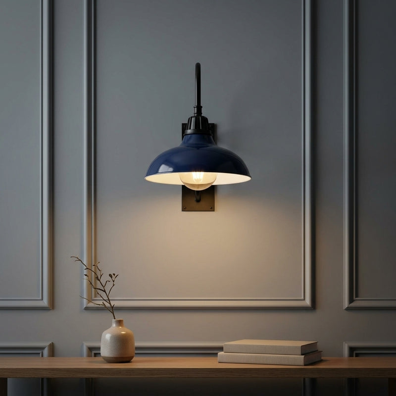 Stanley 12.25" Farmhouse Industrial Indoor/Outdoor Iron LED Gooseneck Arm Outdoor Sconce Navy – AI-ON