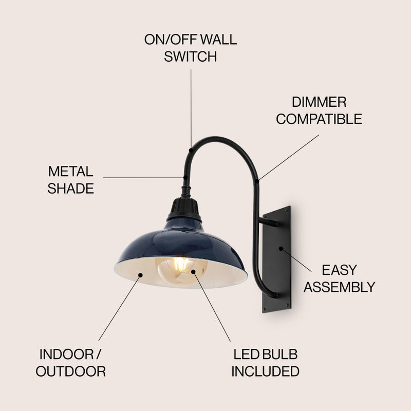 Stanley 12.25" Farmhouse Industrial Indoor/Outdoor Iron LED Gooseneck Arm Outdoor Sconce