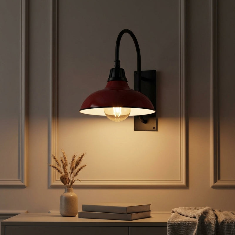Stanley 12.25" Farmhouse Industrial Indoor/Outdoor Iron LED Gooseneck Arm Outdoor Sconce Red – AI-ON