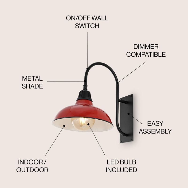 Stanley 12.25" Farmhouse Industrial Indoor/Outdoor Iron LED Gooseneck Arm Outdoor Sconce