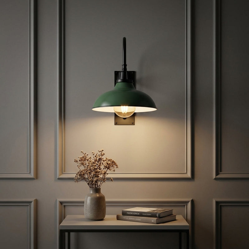 Stanley 12.25" Farmhouse Industrial Indoor/Outdoor Iron LED Gooseneck Arm Outdoor Sconce Green – AI-ON
