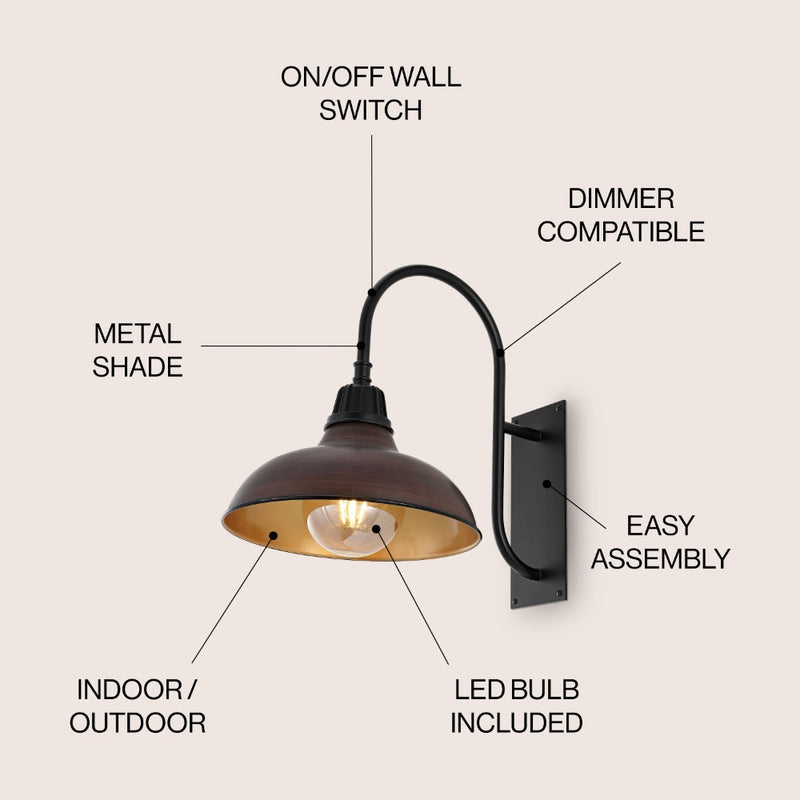 Stanley 12.25" Farmhouse Industrial Indoor/Outdoor Iron LED Gooseneck Arm Outdoor Sconce