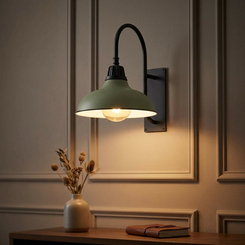 Stanley 12.25" Farmhouse Industrial Indoor/Outdoor Iron LED Gooseneck Arm Outdoor Sconce Matte Olive Green – AI-ON