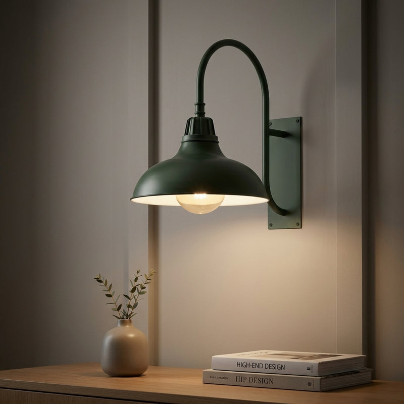 Stanley 12.25" Farmhouse Industrial Indoor/Outdoor Iron LED Gooseneck Arm Outdoor Sconce Matte Green – AI-ON
