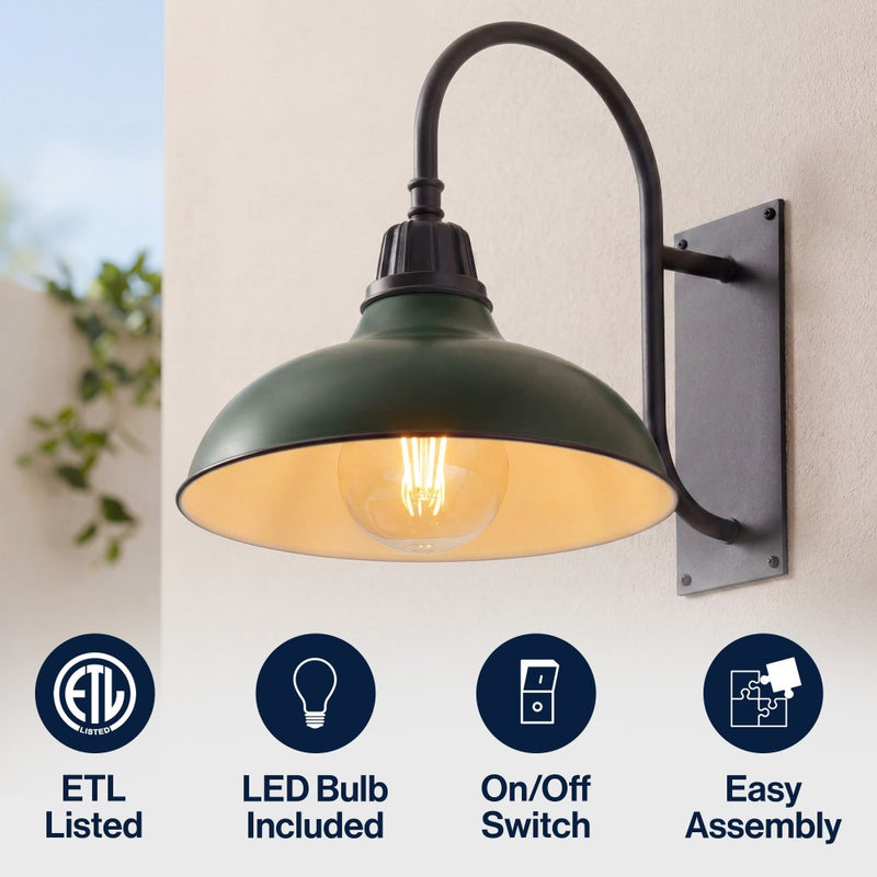 Stanley 12.25" Farmhouse Industrial Indoor/Outdoor Iron LED Gooseneck Arm Outdoor Sconce
