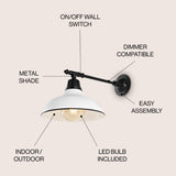Wallace 12.25" Farmhouse Industrial Indoor/Outdoor Iron LED Victorian Arm Outdoor Sconce