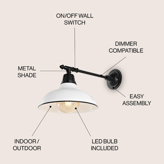 Wallace 12.25" Farmhouse Industrial Indoor/Outdoor Iron LED Victorian Arm Outdoor Sconce