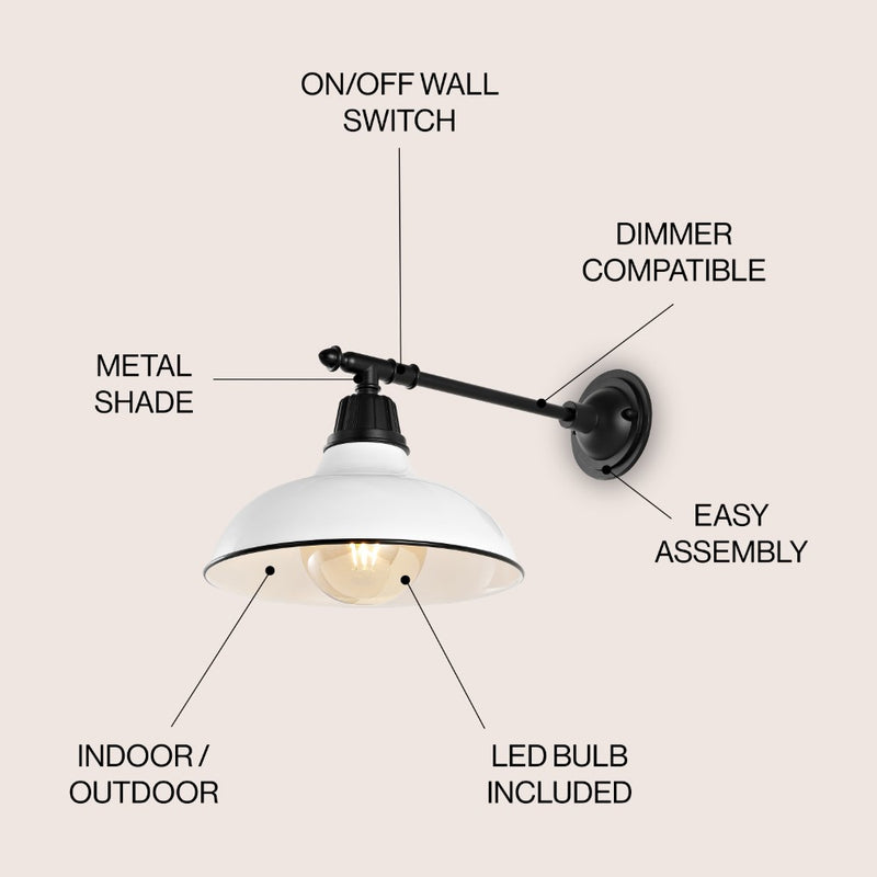 Wallace 12.25" Farmhouse Industrial Indoor/Outdoor Iron LED Victorian Arm Outdoor Sconce