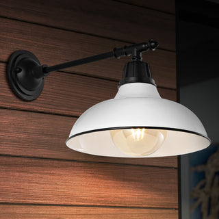 Wallace 12.25" Farmhouse Industrial Indoor/Outdoor Iron LED Victorian Arm Outdoor Sconce - JONATHAN Y