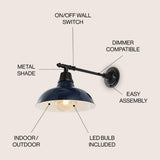 Wallace 12.25" Farmhouse Industrial Indoor/Outdoor Iron LED Victorian Arm Outdoor Sconce