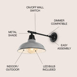 Wallace 12.25" Farmhouse Industrial Indoor/Outdoor Iron LED Victorian Arm Outdoor Sconce