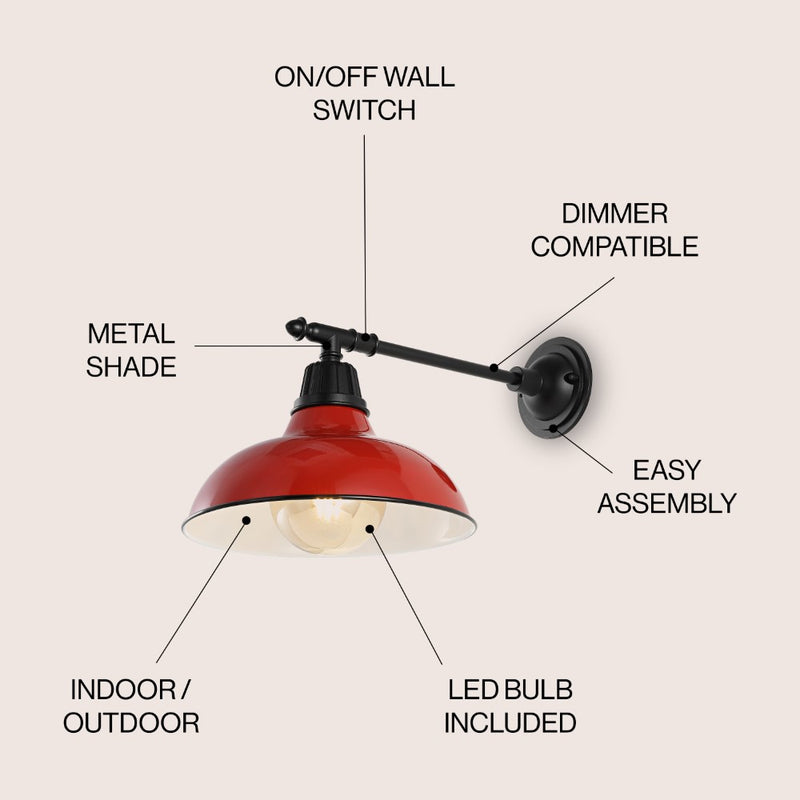 Wallace 12.25" Farmhouse Industrial Indoor/Outdoor Iron LED Victorian Arm Outdoor Sconce