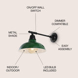 Wallace 12.25" Farmhouse Industrial Indoor/Outdoor Iron LED Victorian Arm Outdoor Sconce