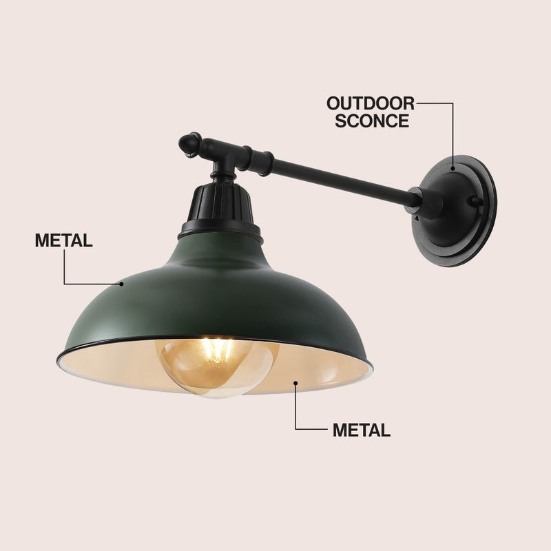 Wallace 12.25" Farmhouse Industrial Indoor/Outdoor Iron LED Victorian Arm Outdoor Sconce