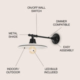 Bonner 12" Farmhouse Industrial Indoor/Outdoor Iron LED Victorian Arm Outdoor Sconce - JONATHAN Y