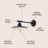 Bonner 12" Farmhouse Industrial Indoor/Outdoor Iron LED Victorian Arm Outdoor Sconce - JONATHAN Y