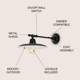 Bonner 12" Farmhouse Industrial Indoor/Outdoor Iron LED Victorian Arm Outdoor Sconce - JONATHAN Y