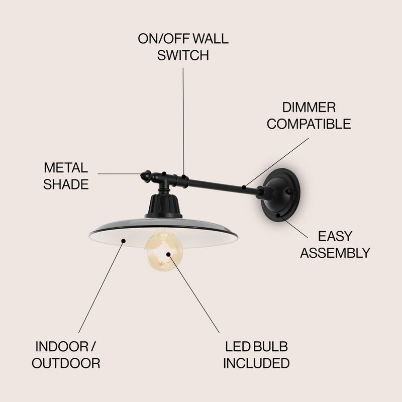Bonner 12" Farmhouse Industrial Indoor/Outdoor Iron LED Victorian Arm Outdoor Sconce