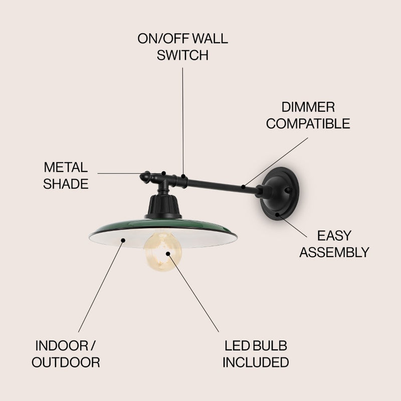 Bonner 12" Farmhouse Industrial Indoor/Outdoor Iron LED Victorian Arm Outdoor Sconce