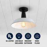 Camila 14"  Classic Industrial Indoor/Outdoor Iron LED Semi Flush Mount White/Black – ICONS