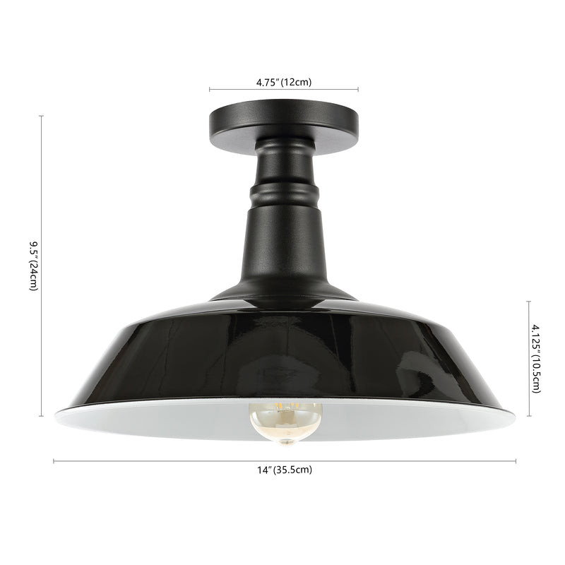 Camila 14"  Classic Industrial Indoor/Outdoor Iron LED Semi Flush Mount