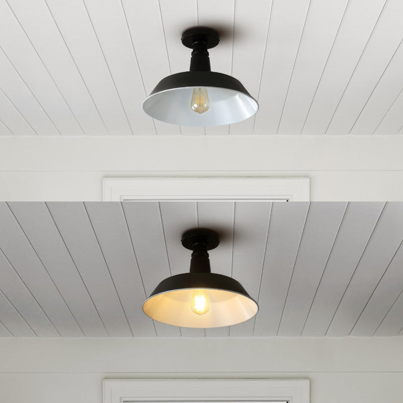 Camila 14"  Classic Industrial Indoor/Outdoor Iron LED Semi Flush Mount