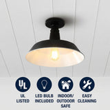 Camila 14"  Classic Industrial Indoor/Outdoor Iron LED Semi Flush Mount Black/White – ICONS