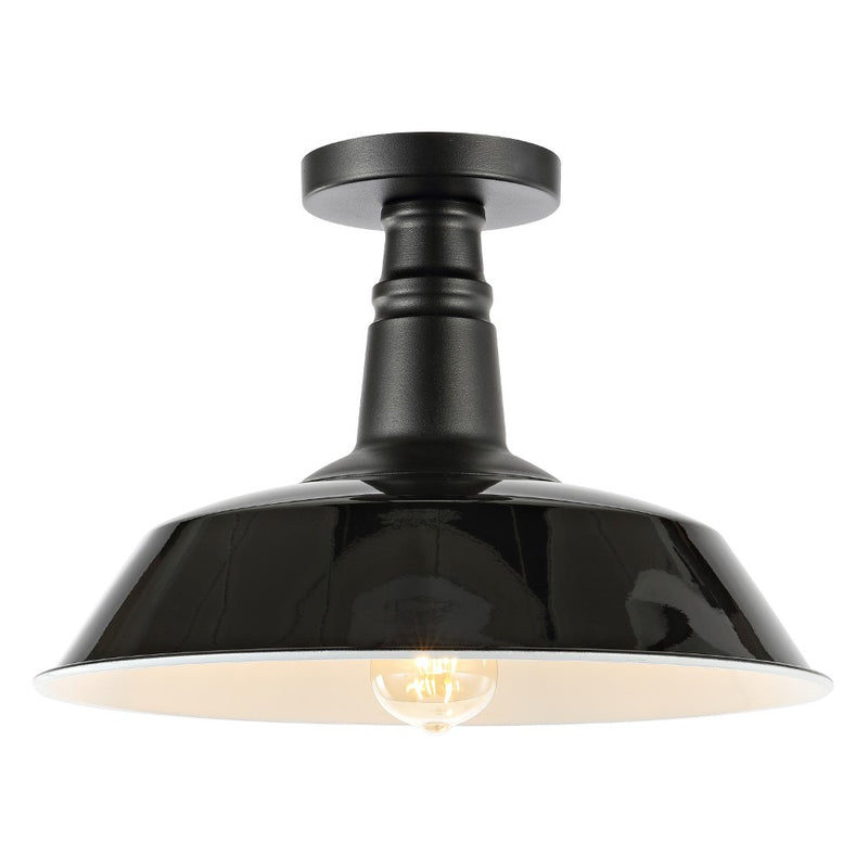 Camila 14"  Classic Industrial Indoor/Outdoor Iron LED Semi Flush Mount - JONATHAN Y