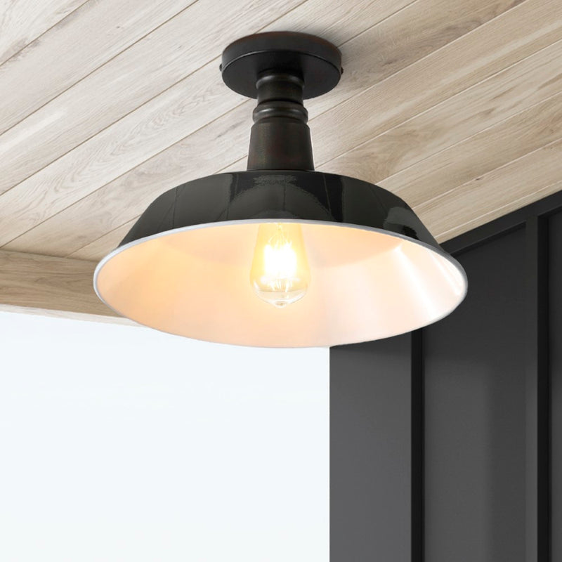 Camila 14"  Classic Industrial Indoor/Outdoor Iron LED Semi Flush Mount