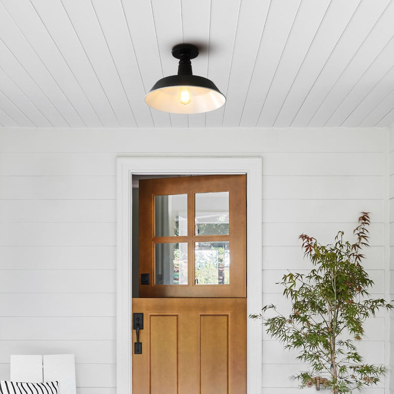 Camila 14"  Classic Industrial Indoor/Outdoor Iron LED Semi Flush Mount
