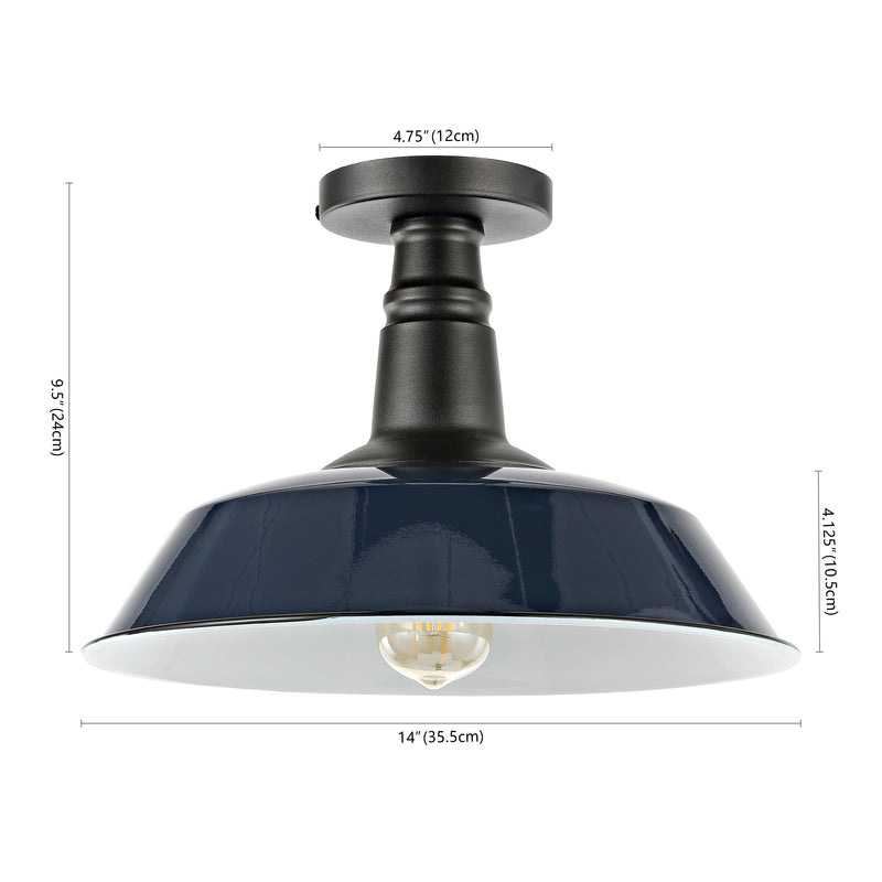 Camila 14"  Classic Industrial Indoor/Outdoor Iron LED Semi Flush Mount