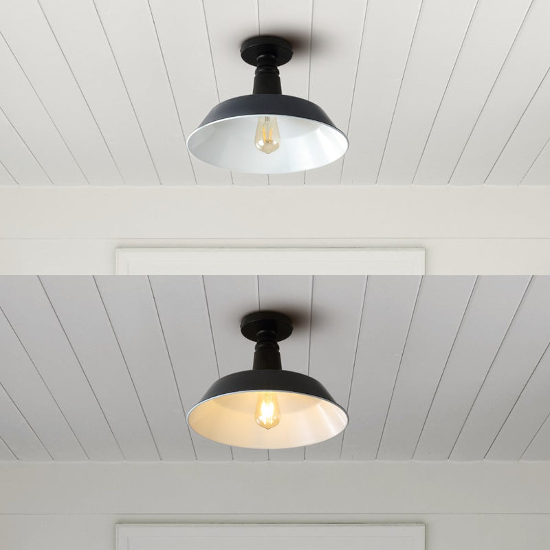 Camila 14"  Classic Industrial Indoor/Outdoor Iron LED Semi Flush Mount
