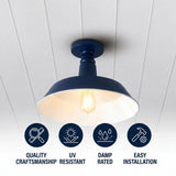 Camila 14"  Classic Industrial Indoor/Outdoor Iron LED Semi Flush Mount Navy/White – ICONS