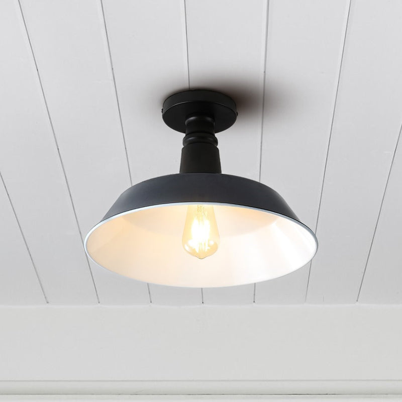 Camila 14"  Classic Industrial Indoor/Outdoor Iron LED Semi Flush Mount