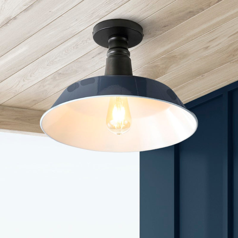 Camila 14"  Classic Industrial Indoor/Outdoor Iron LED Semi Flush Mount