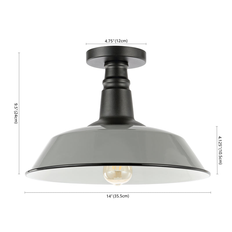 Camila 14"  Classic Industrial Indoor/Outdoor Iron LED Semi Flush Mount