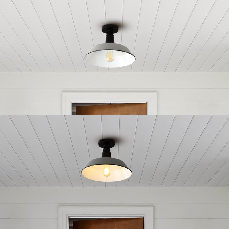 Camila 14"  Classic Industrial Indoor/Outdoor Iron LED Semi Flush Mount