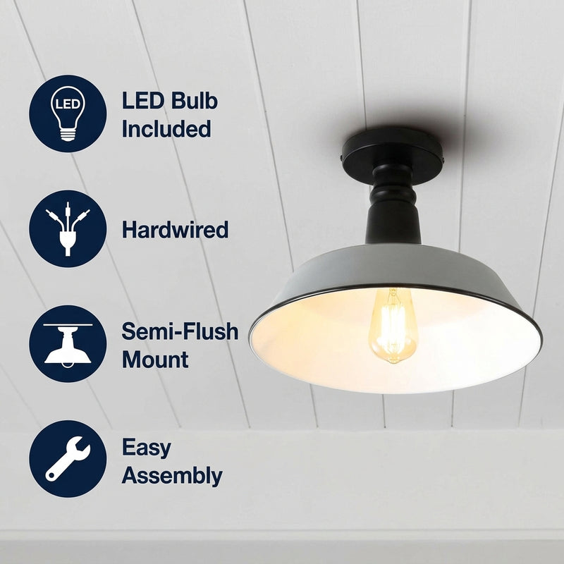 Camila 14"  Classic Industrial Indoor/Outdoor Iron LED Semi Flush Mount Gray/White – ICONS