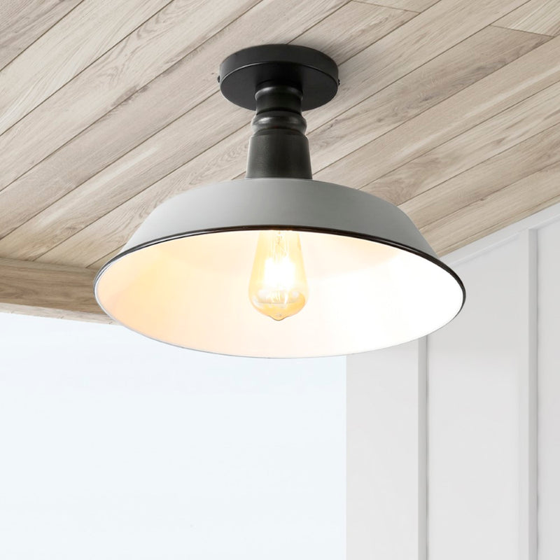 Camila 14"  Classic Industrial Indoor/Outdoor Iron LED Semi Flush Mount