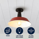 Camila 14"  Classic Industrial Indoor/Outdoor Iron LED Semi Flush Mount Red/White – ICONS