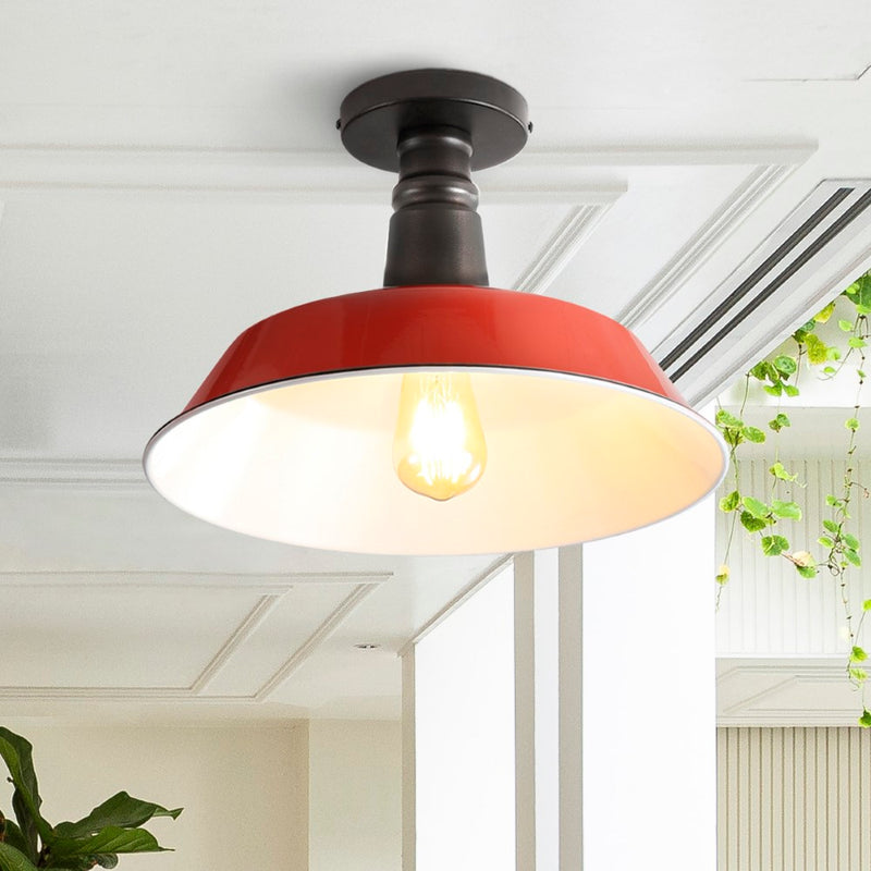 Camila 14"  Classic Industrial Indoor/Outdoor Iron LED Semi Flush Mount