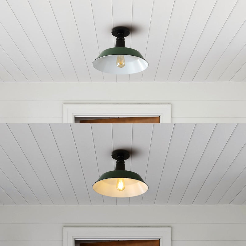 Camila 14"  Classic Industrial Indoor/Outdoor Iron LED Semi Flush Mount