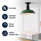 Camila 14"  Classic Industrial Indoor/Outdoor Iron LED Semi Flush Mount Green/White – ICONS