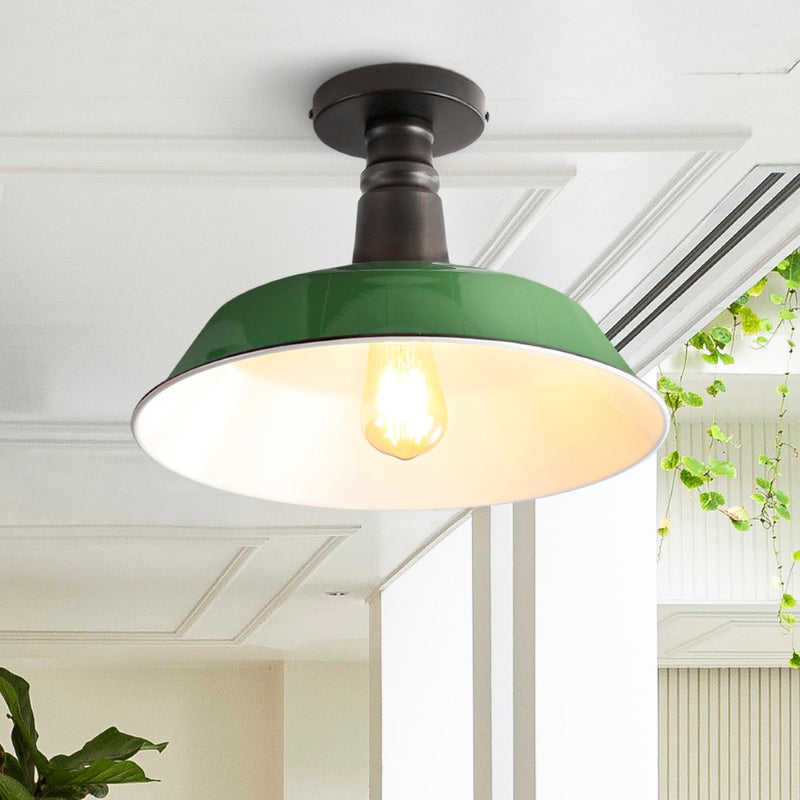 Camila 14"  Classic Industrial Indoor/Outdoor Iron LED Semi Flush Mount