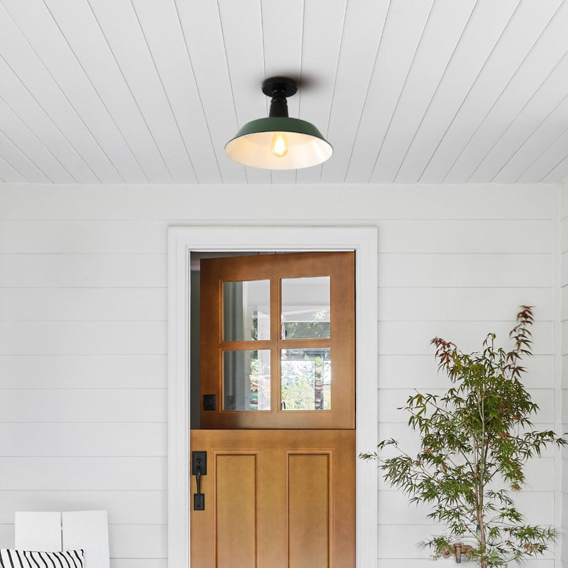 Camila 14"  Classic Industrial Indoor/Outdoor Iron LED Semi Flush Mount