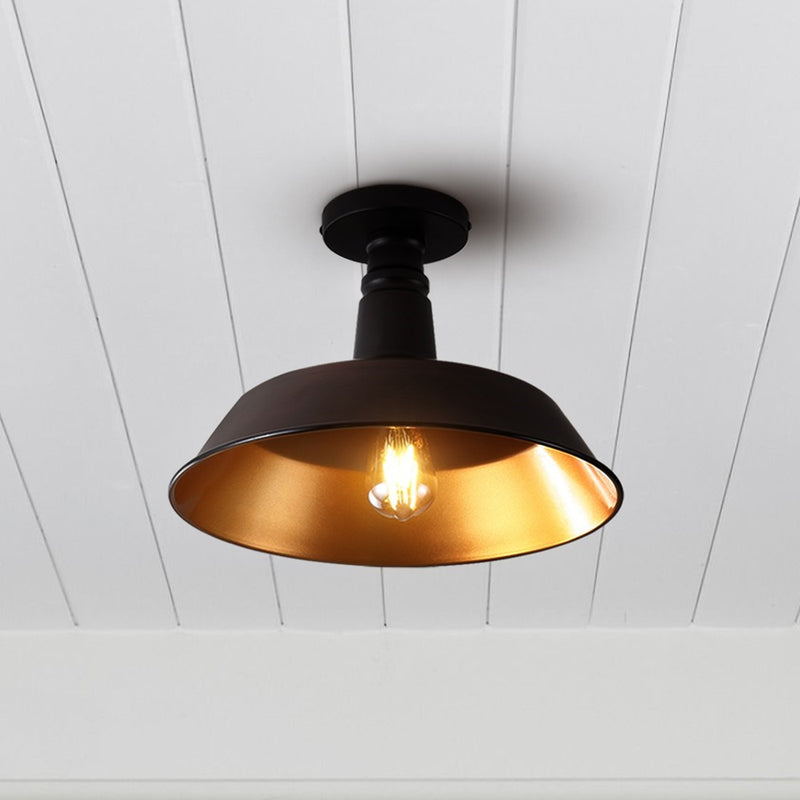 Camila 14"  Classic Industrial Indoor/Outdoor Iron LED Semi Flush Mount