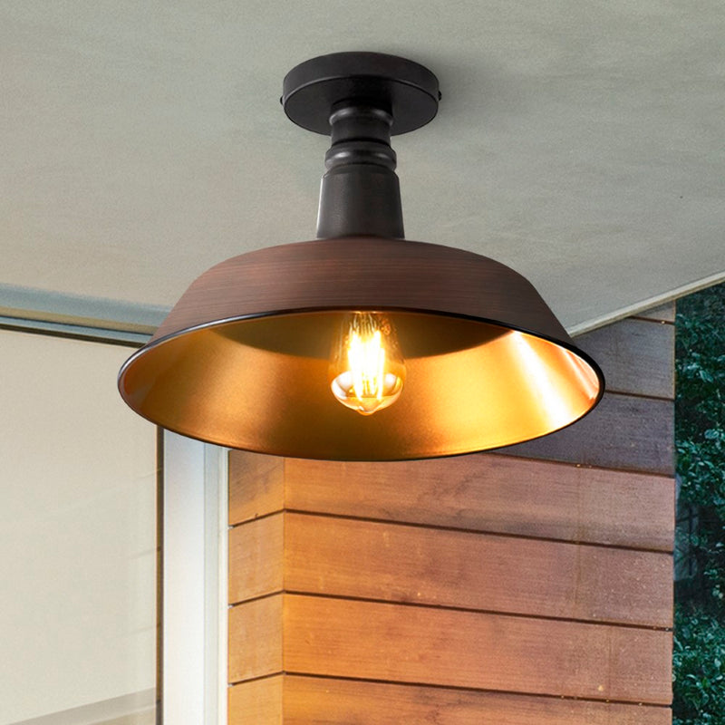 Camila 14"  Classic Industrial Indoor/Outdoor Iron LED Semi Flush Mount