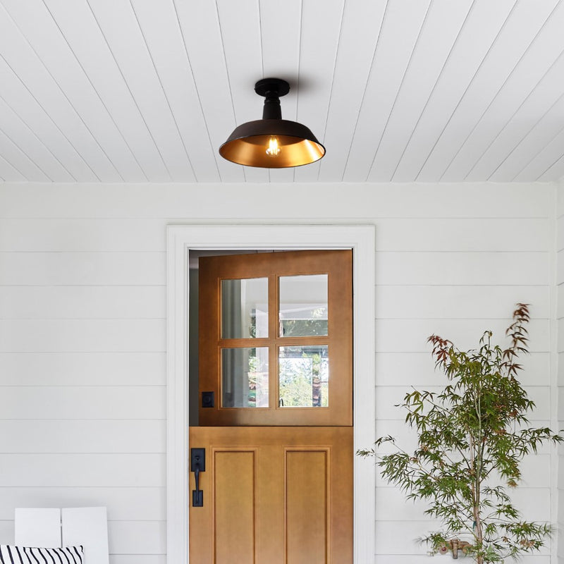Camila 14"  Classic Industrial Indoor/Outdoor Iron LED Semi Flush Mount