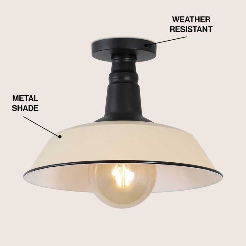 Camila 14"  Classic Industrial Indoor/Outdoor Iron LED Semi Flush Mount
