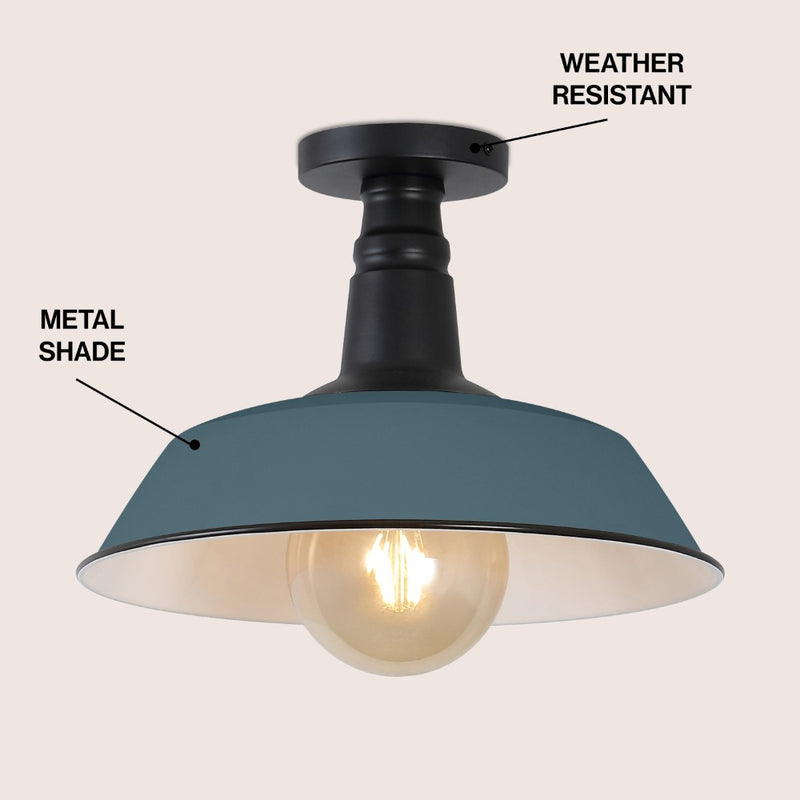 Camila 14"  Classic Industrial Indoor/Outdoor Iron LED Semi Flush Mount